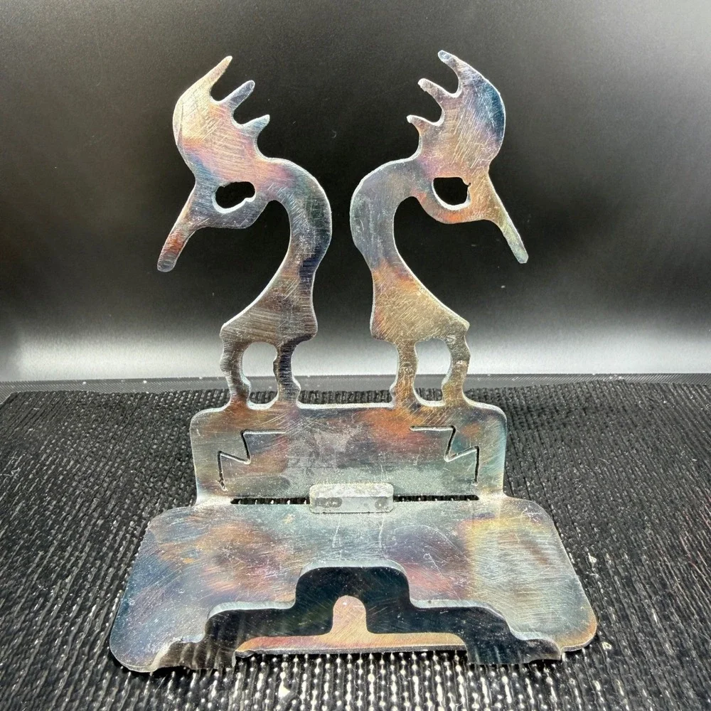 Iridescent Metal Kokopelli Business Card Holder Southwestern Desk Decor HandMade